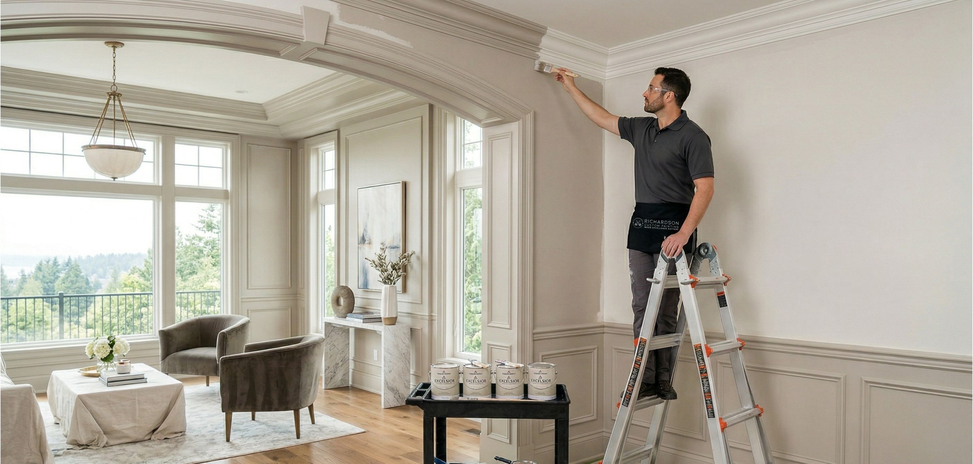 Professional interior painter working in a high-end home in Maineville, Ohio